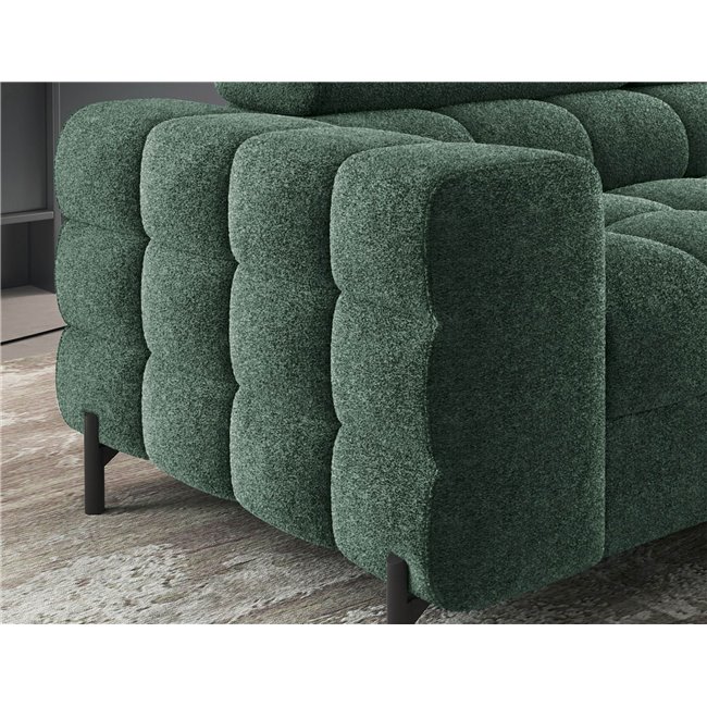 Corner sofa Elferucce R, sleeping function, Amore 35, bouclé, dark green, H93x200x276cm