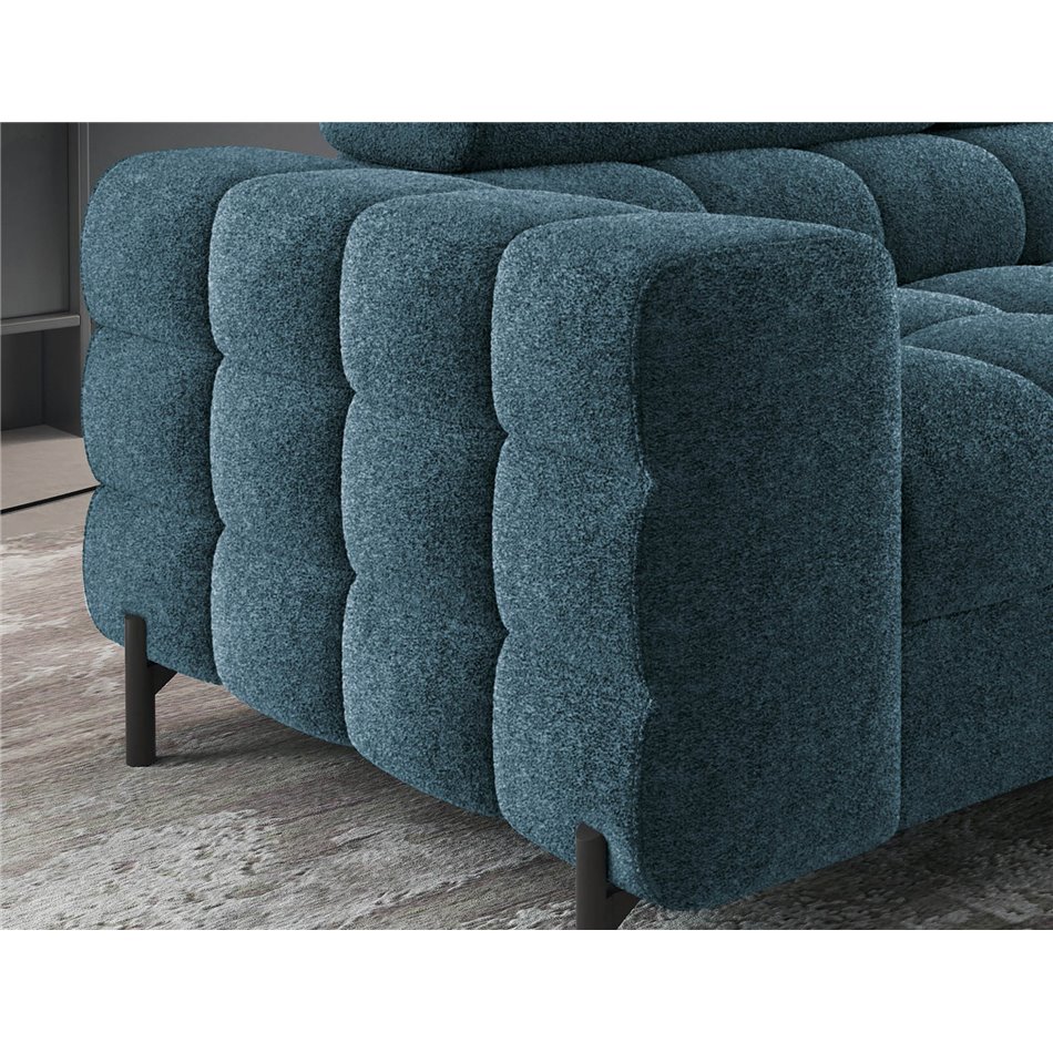 Corner sofa Elferucce R, sleeping function, Amore 40, bouclé, dark blue, H93x200x276cm