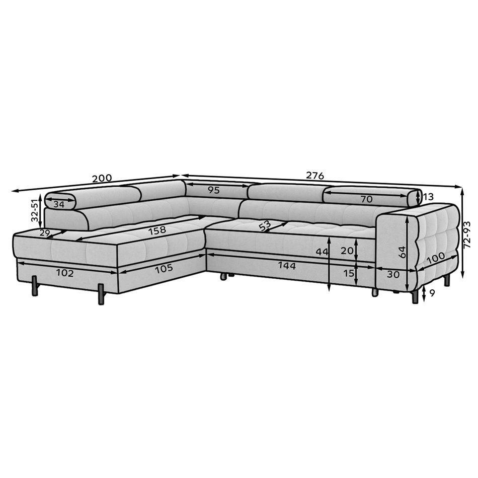 Corner sofa Elferucce L, sleeping function, Amore 01, bouclé, white, H93x200x276cm