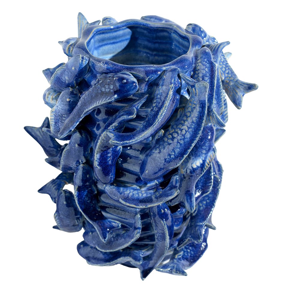 Цветочный горшок Fishes Fine, синий, керамика, H26x23x22.5cm