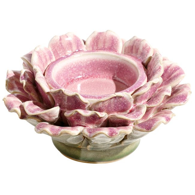Candle holder Flower Pink, stoneware, H9x16x16cm