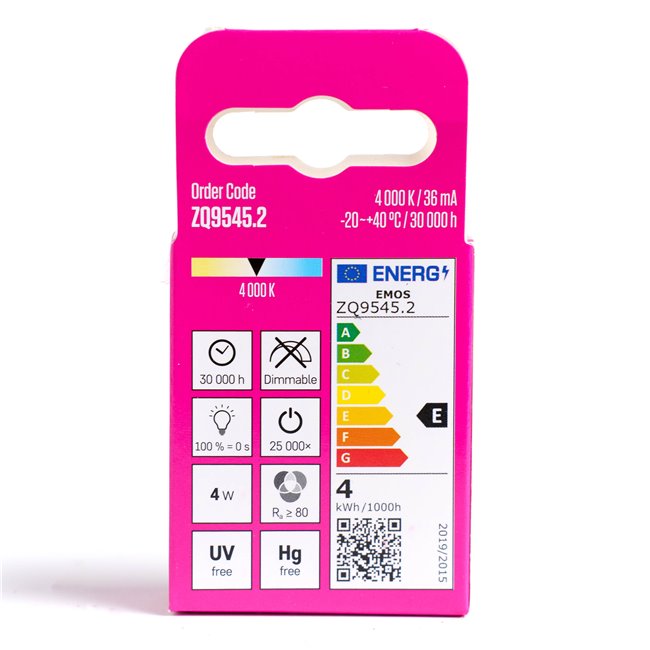 LED Bulb neutral white, G9 4W, 470lm, 4000K, H6x2x5cm, set of 2 pcs.