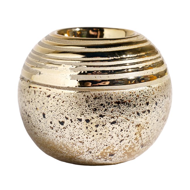 Candle holder Ball, gold color, ceramic, H8cm, D9cm