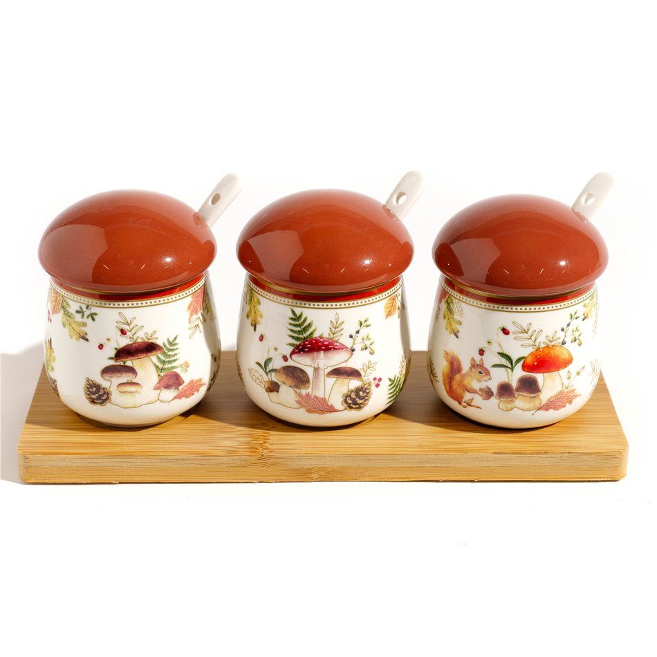 Dipping set Autumn Breeze with spoon and wooden tray, H9x22x8cm
