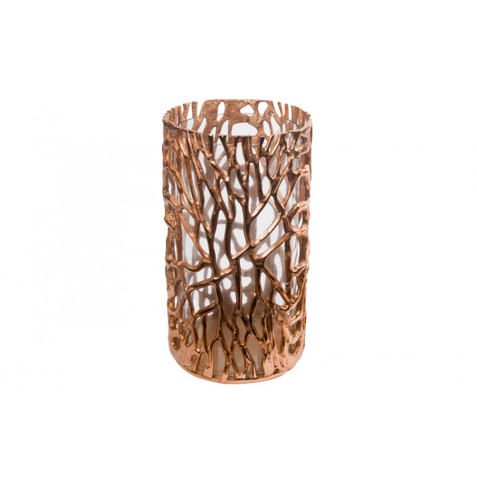 Candle holder Borneo, copper colour, with inserted glass, 17x30cm