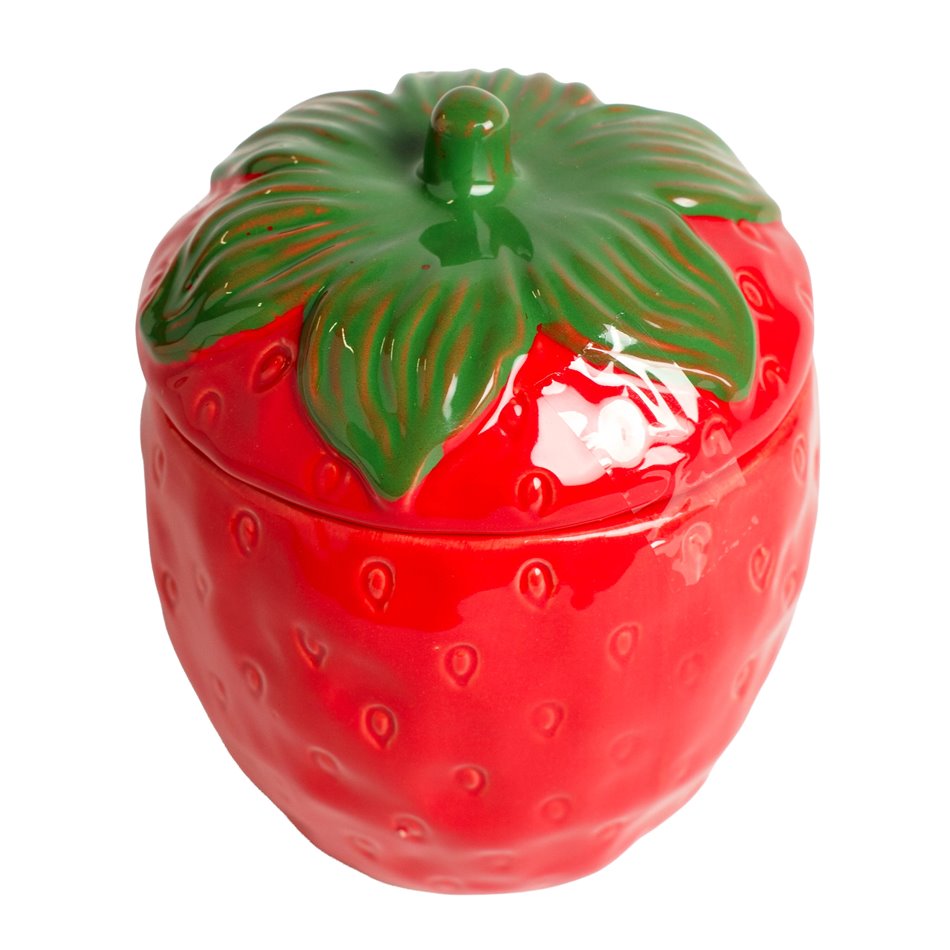 Trinket pot Strawberry, red/green, ceramic, H13.5cm, D10cm