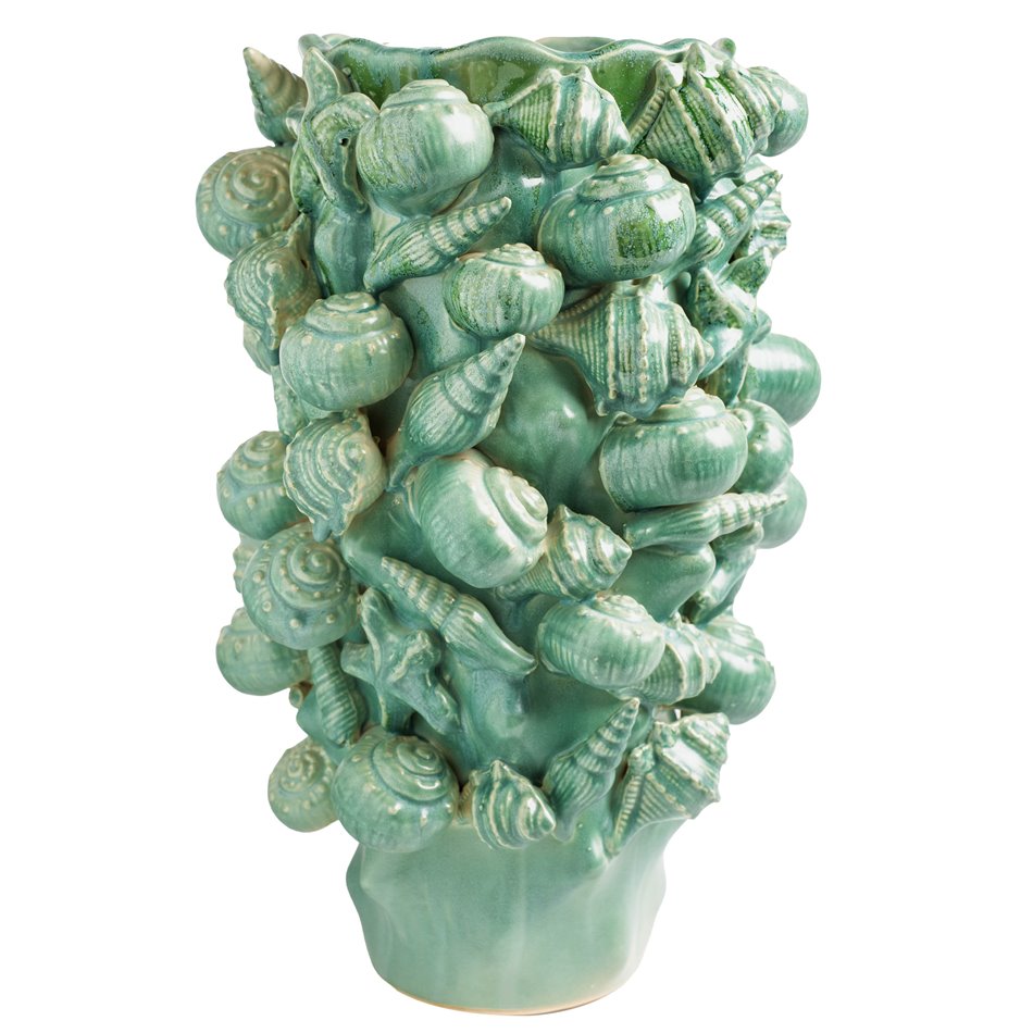 Ваза Shell, зеленый, каменная масса, H39x23.3x23.3cm