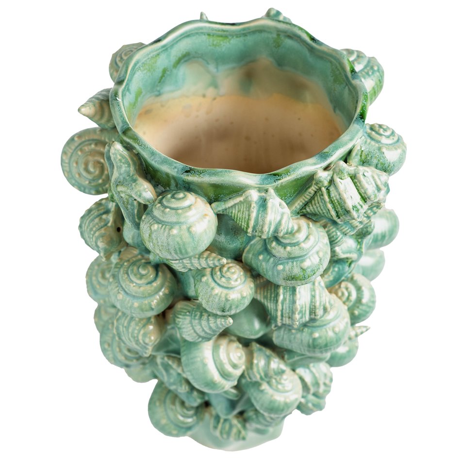 Ваза Shell, зеленый, каменная масса, H39x23.3x23.3cm