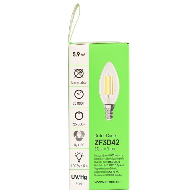 LED Bulb warm white, E14 5.9W, 806lm, 2700K, H9.7x3.5x3.5cm