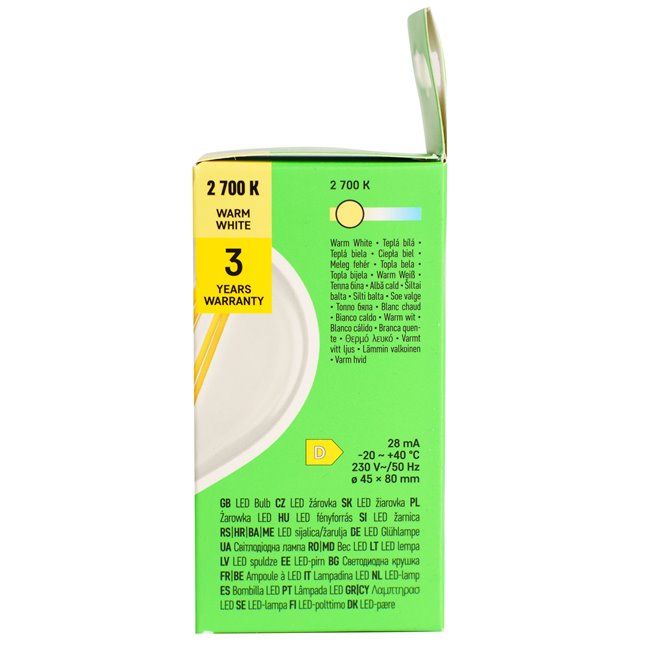 LED Bulb warm white, E14 3.4W, 470lm, 2700K, H8x4.5x4.5cm