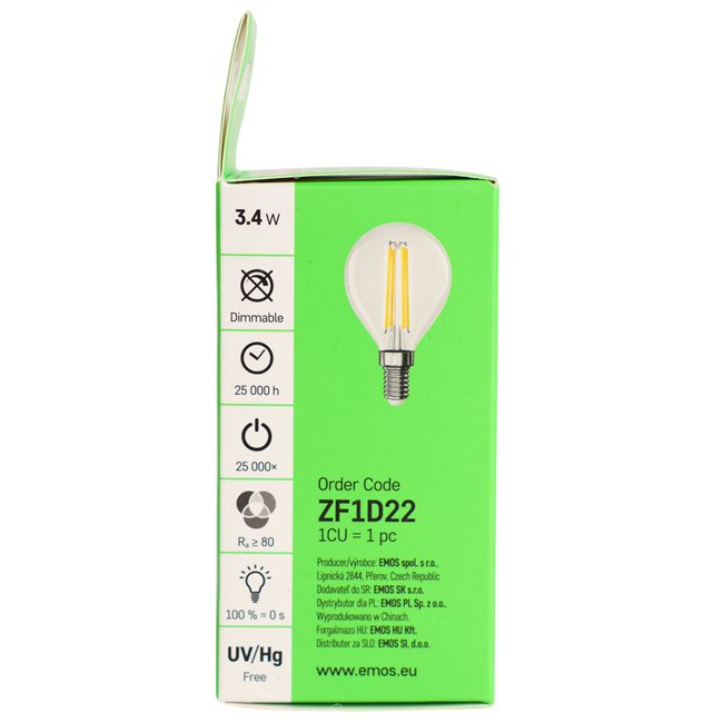 LED Bulb warm white, E14 3.4W, 470lm, 2700K, H8x4.5x4.5cm