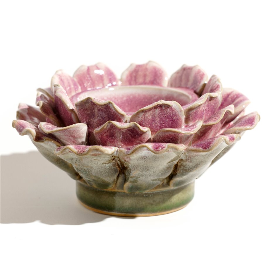 Candle holder Flower Pink, stoneware, H9x16x16cm