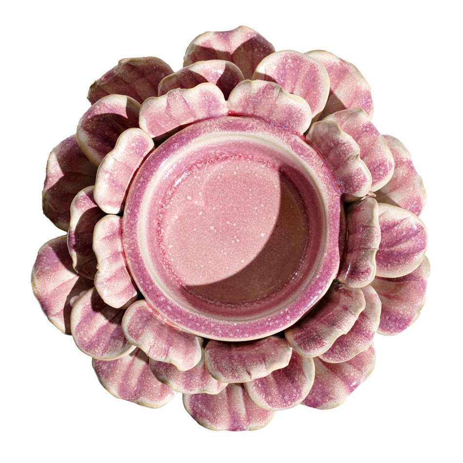 Candle holder Flower Pink, stoneware, H9x16x16cm
