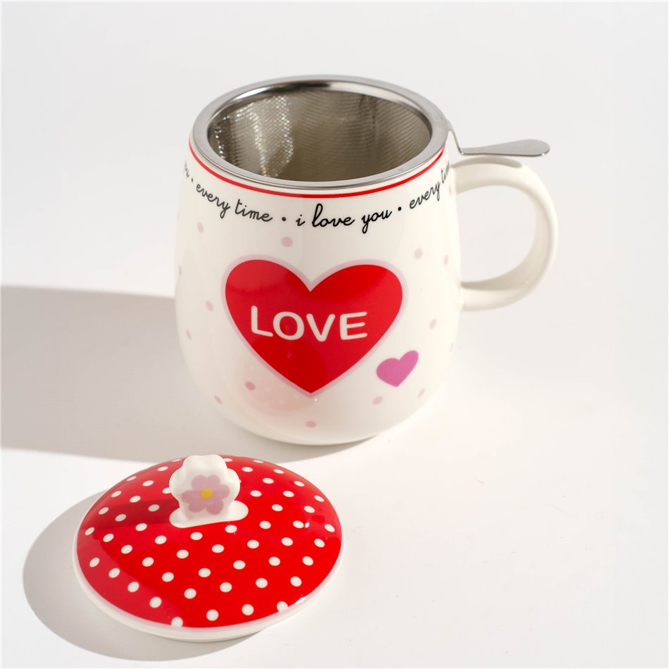 Кружка с крышкой и ситечком Twist Match Red, 450ml, H14x13x10cm