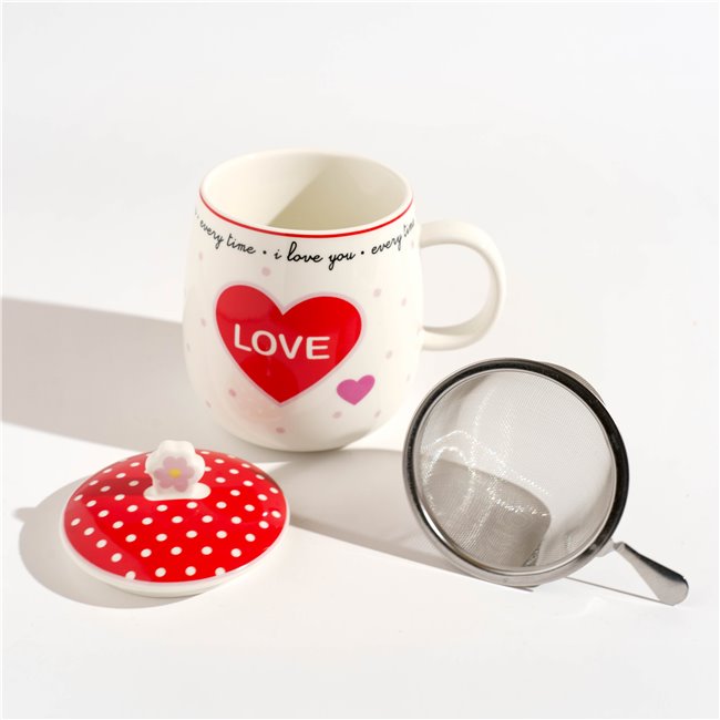 Кружка с крышкой и ситечком Twist Match Red, 450ml, H14x13x10cm