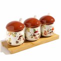 Dipping set Autumn Breeze with spoon and wooden tray, H9x22x8cm