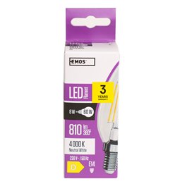 LED bulb neutral white, E14 6W, 810lm, 4000K, H10cm D3.5cm
