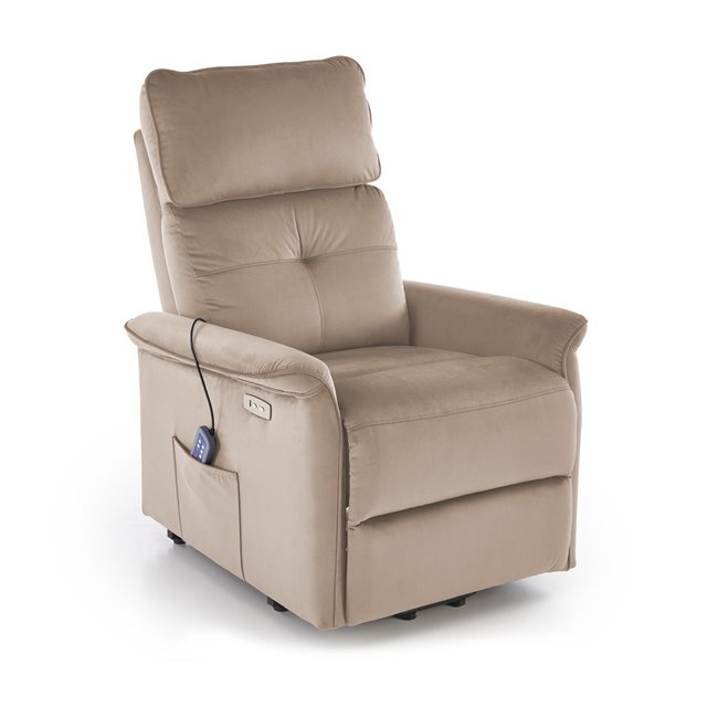 Electric recliner with massage function Hemiro, beige, H108-90x80x90-160cm, seat height 51-52cm