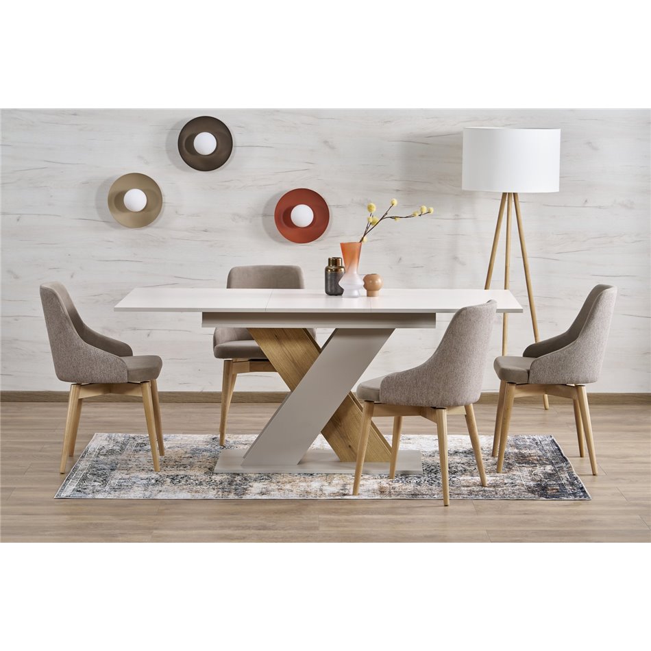 Extendable dining table Harelto, oak pattern/cashmere color, chipboard, 130-175x85cm H76cm 