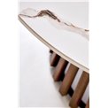 Coffee table Harina, beige marble/walnut color, sintered stone/MDF, D80cm, H46cm 