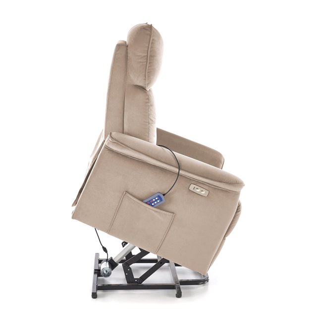 Electric recliner with massage function Hemiro, beige, H108-90x80x90-160cm, seat height 51-52cm