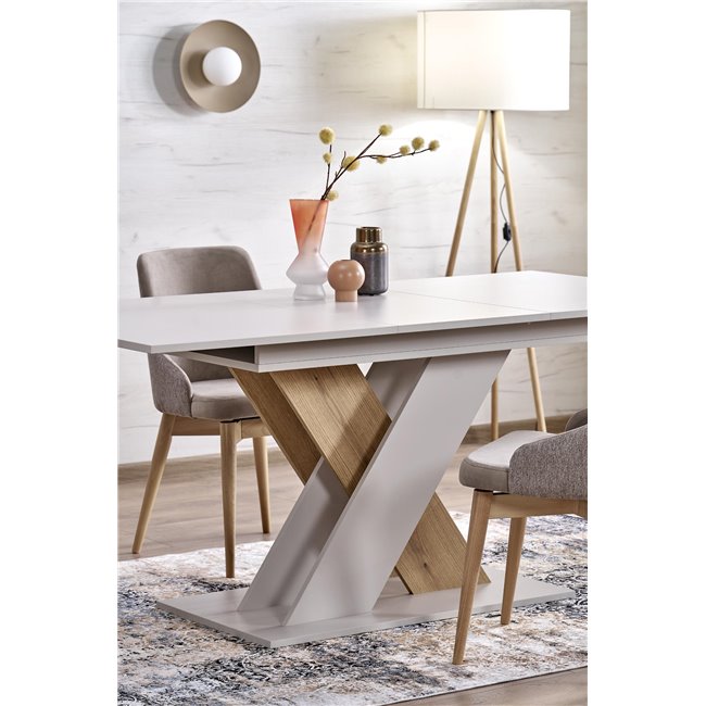 Extendable dining table Harelto, oak pattern/cashmere color, chipboard, 130-175x85cm H76cm 
