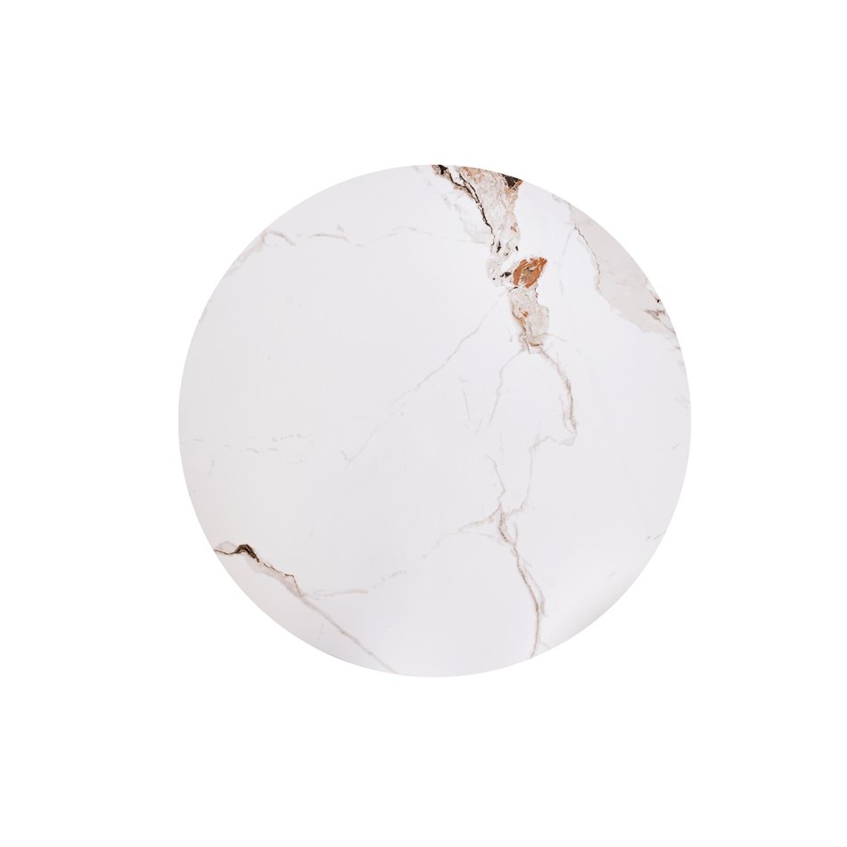 Coffee table Harina, beige marble/walnut color, sintered stone/MDF, D80cm, H46cm 