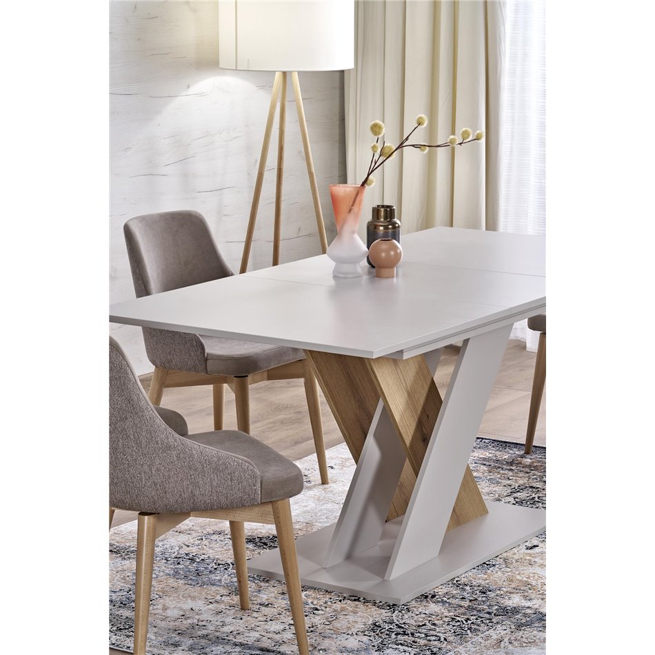 Extendable dining table Harelto, oak pattern/cashmere color, chipboard, 130-175x85cm H76cm 