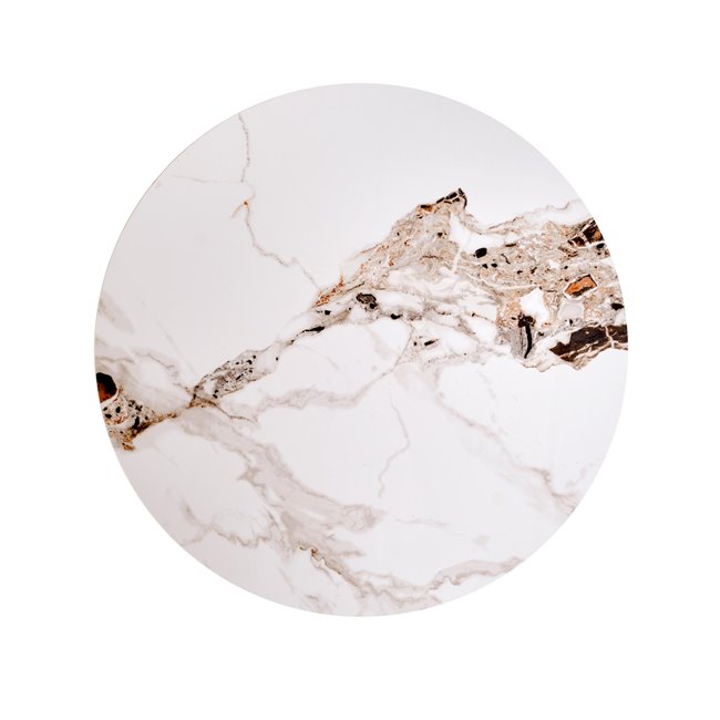 Coffee table Harina, beige marble/walnut color, sintered stone/MDF, D50cm, H51cm 