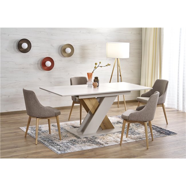 Extendable dining table Harelto, oak pattern/cashmere color, chipboard, 130-175x85cm H76cm 
