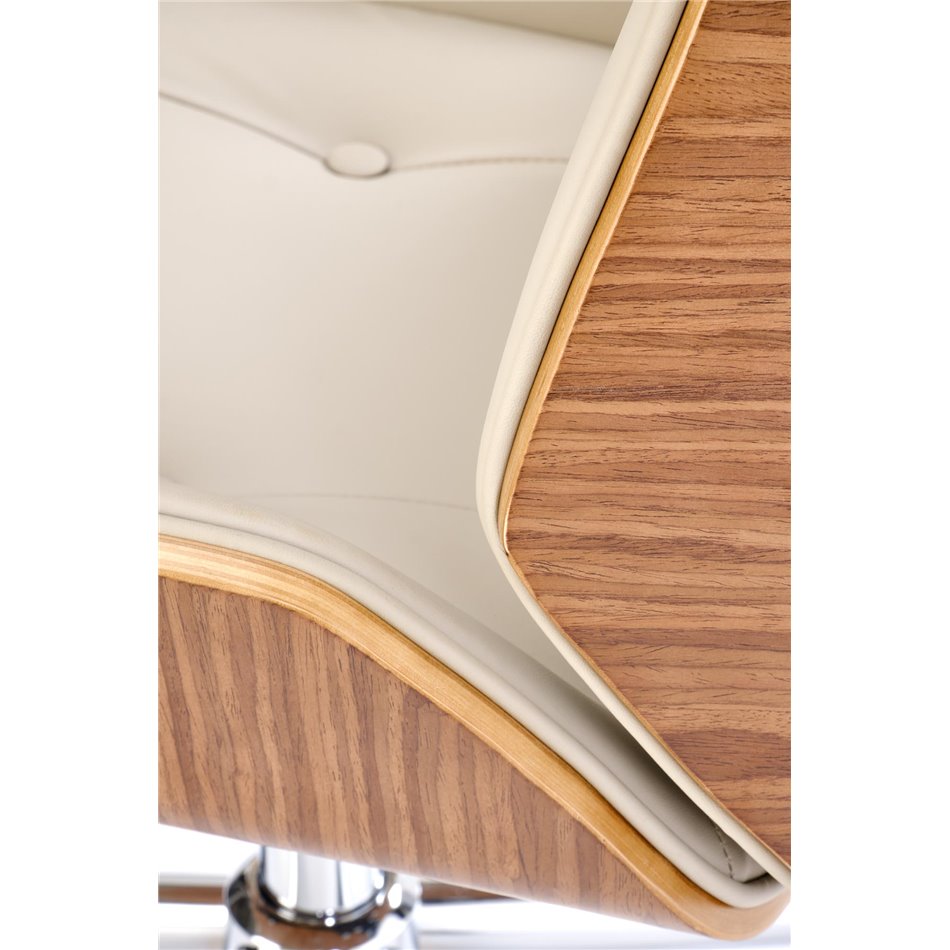 Office chair Hebstero, walnut/beige color, eco leather, H114-122x65x60cm, seat height 46-54cm