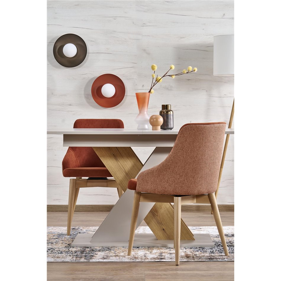 Extendable dining table Harelto, oak pattern/cashmere color, chipboard, 130-175x85cm H76cm 