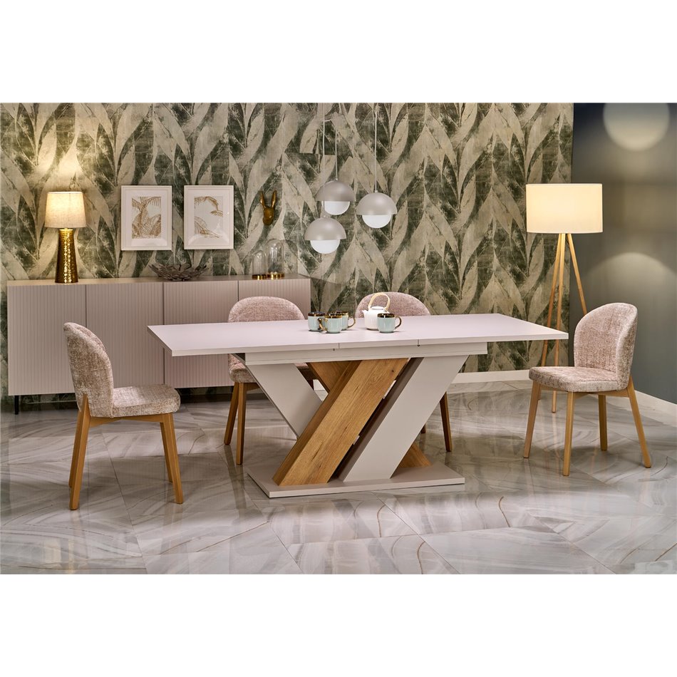Extendable dining table Harandon, cremona oak/cream color,, 160-200x90cm H76cm 