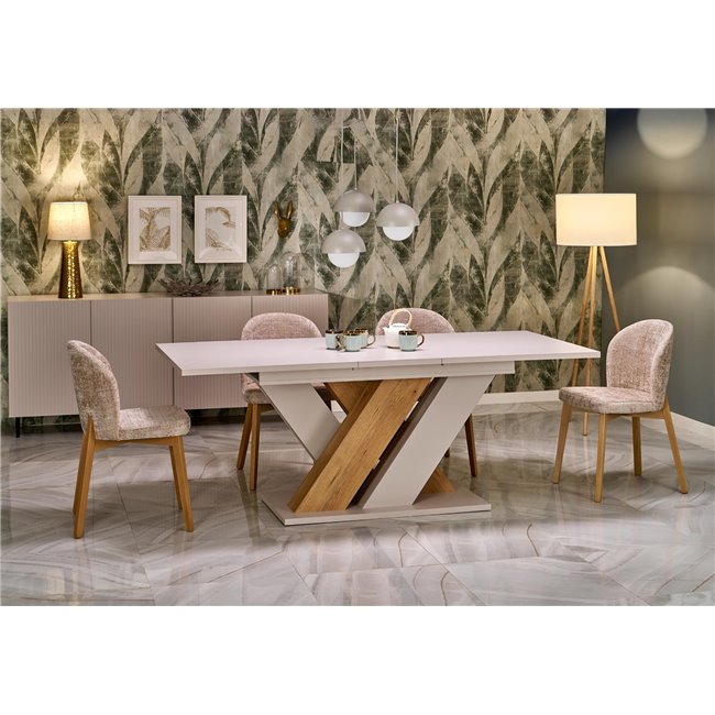 Extendable dining table Harandon, cremona oak/cream color,, 160-200x90cm H76cm 