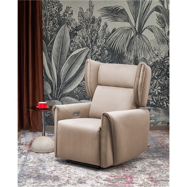 Electric recliner Helato, beige, polyester/metal/wood, H109-95x83x91-161cm, seat height 48-53cm