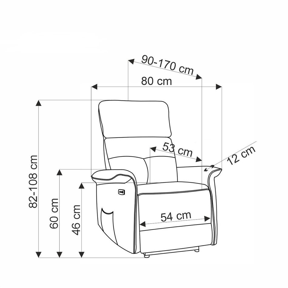Electric recliner with massage function Hemiro, black, H108-90x80x90-160cm, seat height 51-52cm