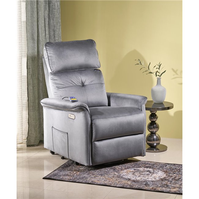 Electric recliner with massage function Hemiro, grey, H108-90x80x90-160cm, seat height 51-52cm