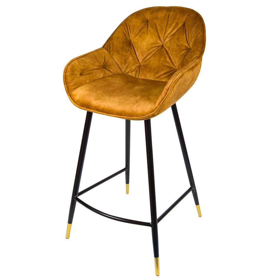 Bar chair Salorino, velvet, golden, H96x46x54cm, seat height 62cm