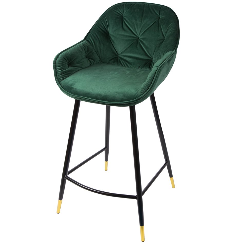 Bar chair Salorino, green, velvet, H96x48x54cm, seat height 62cm