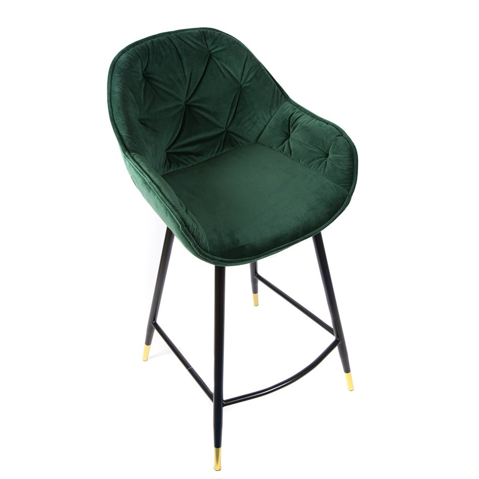 Bar chair Salorino, green, velvet, H96x48x54cm, seat height 62cm