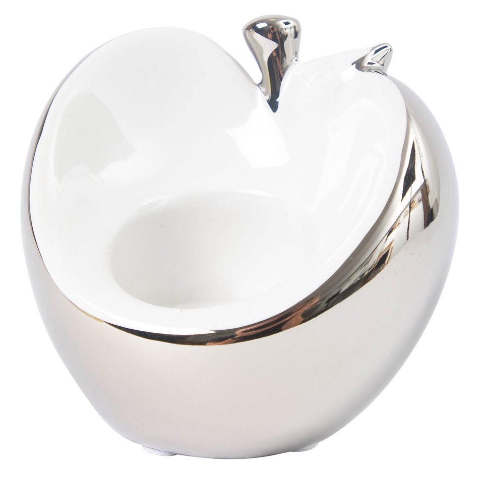 Candlestick Apple, ceramic, silver/white, H8.5cm, 9.5x8cm