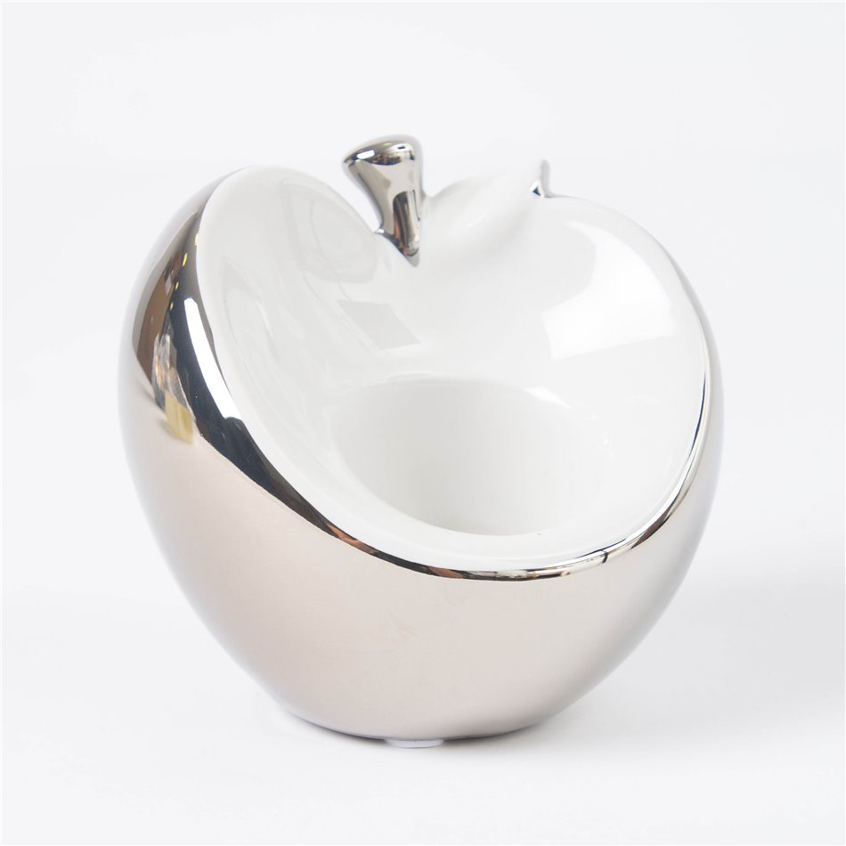 Candlestick Apple, ceramic, silver/white, H8.5cm, 9.5x8cm
