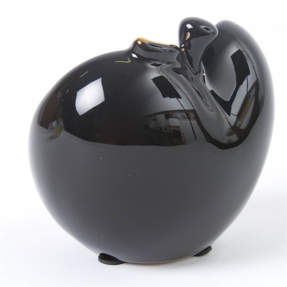 Candlestick Apple, ceramic, black/gold color, H8.5cm, 9.5x8cm