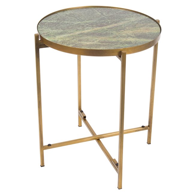 Table Lizi, brass antique/ artificial marble top, H51cm, D41cm