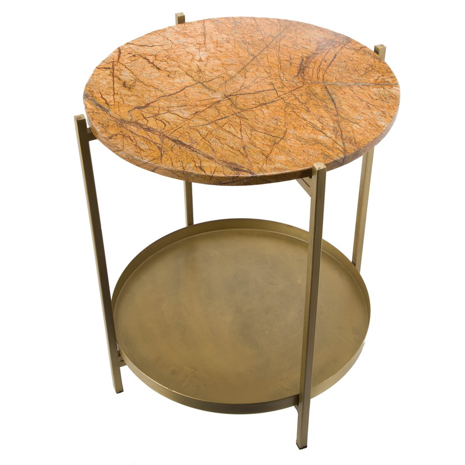 Table Lizi, brass antique/ artificial marble top, H51cm, D41cm