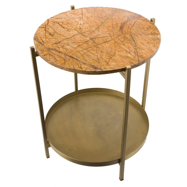 Table Lizi, brass antique/ artificial marble top, H51cm, D41cm