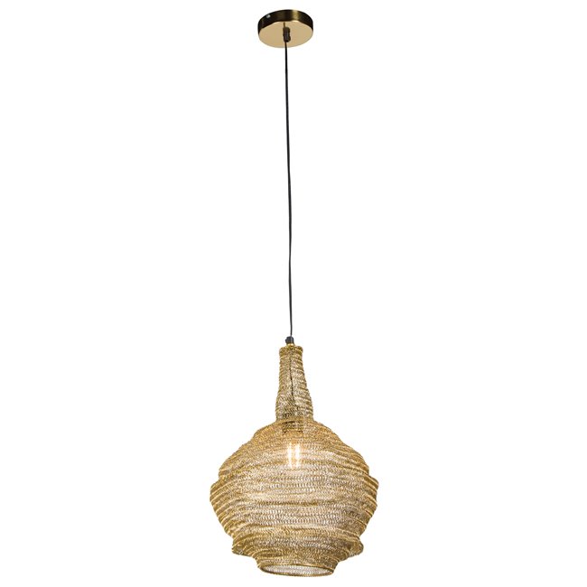 Pendant lamp Landau New, shiny brass plating, D30cm, H46cm