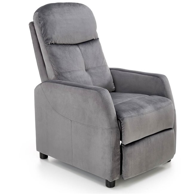 Recliner chair Helipe, grey velvet, H103-76x64x84-135cm, seat H48cm