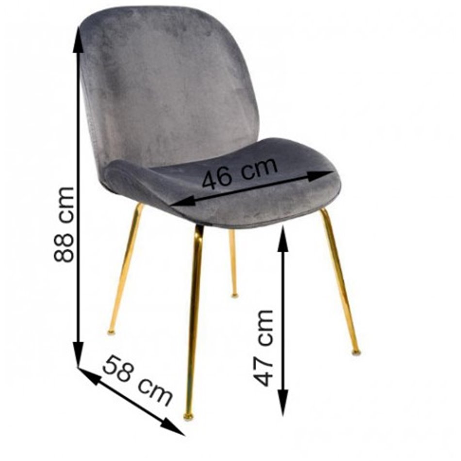 Dining chair Troja, grey, velvet, H88x58x46cm, seat height 47cm