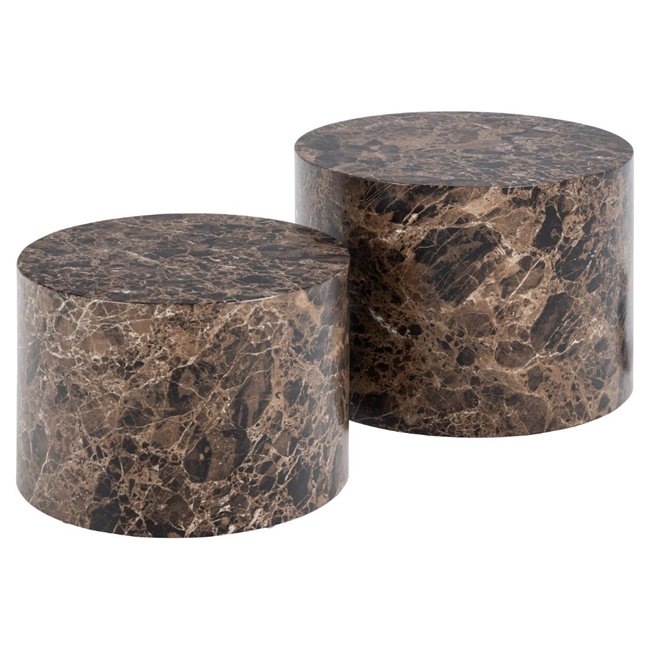 Coffee table set Aice, brown marble look, H40xD58cm 